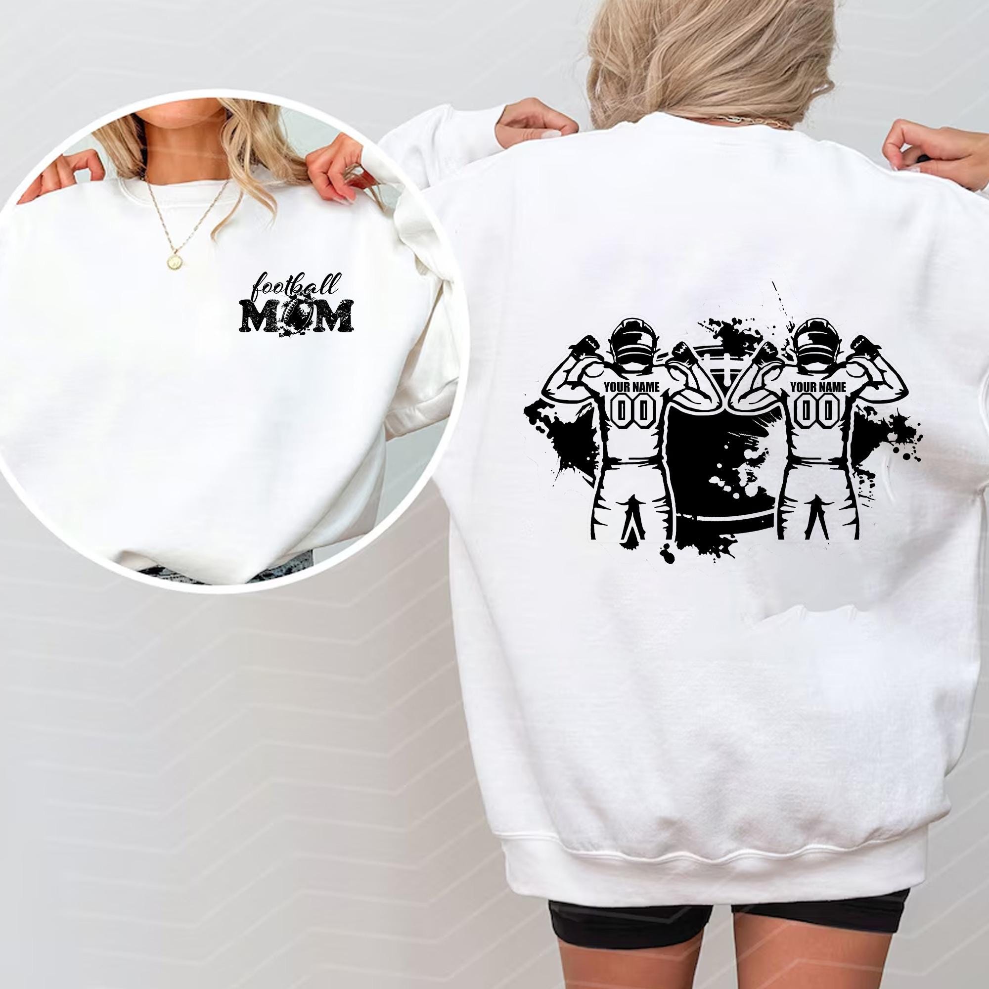 2 Player Football Mom Custom 2 Sided Football Game Day Apparel Mom Gift Proud Football Mama Personalized Name Number shirt sweatshirt  FB2308