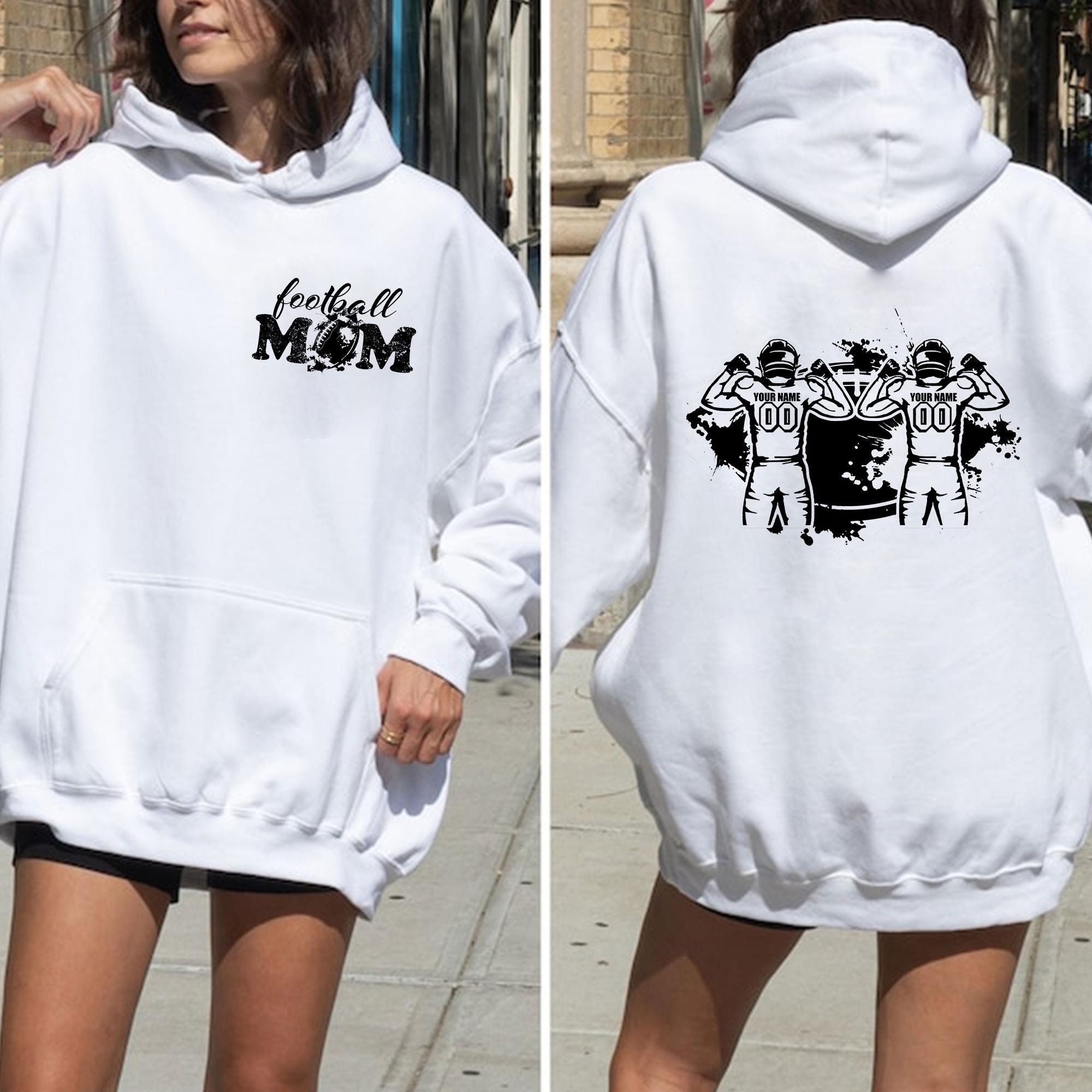 2 Player Football Mom Custom 2 Sided Football Game Day Apparel Mom Gift Proud Football Mama Personalized Name Number shirt sweatshirt  FB2308