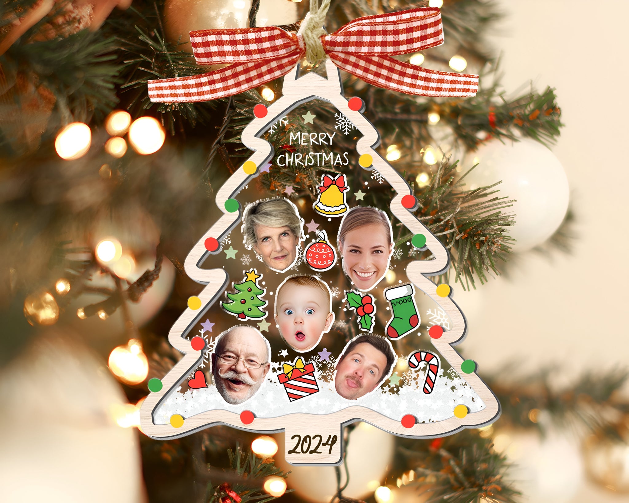 2024 Christmas Tree Ornament, Personalized Face Family Christmas Ornament, Custom Photo Ornament, Christmas Decor, Family 4D Shake Ornament ORHA24