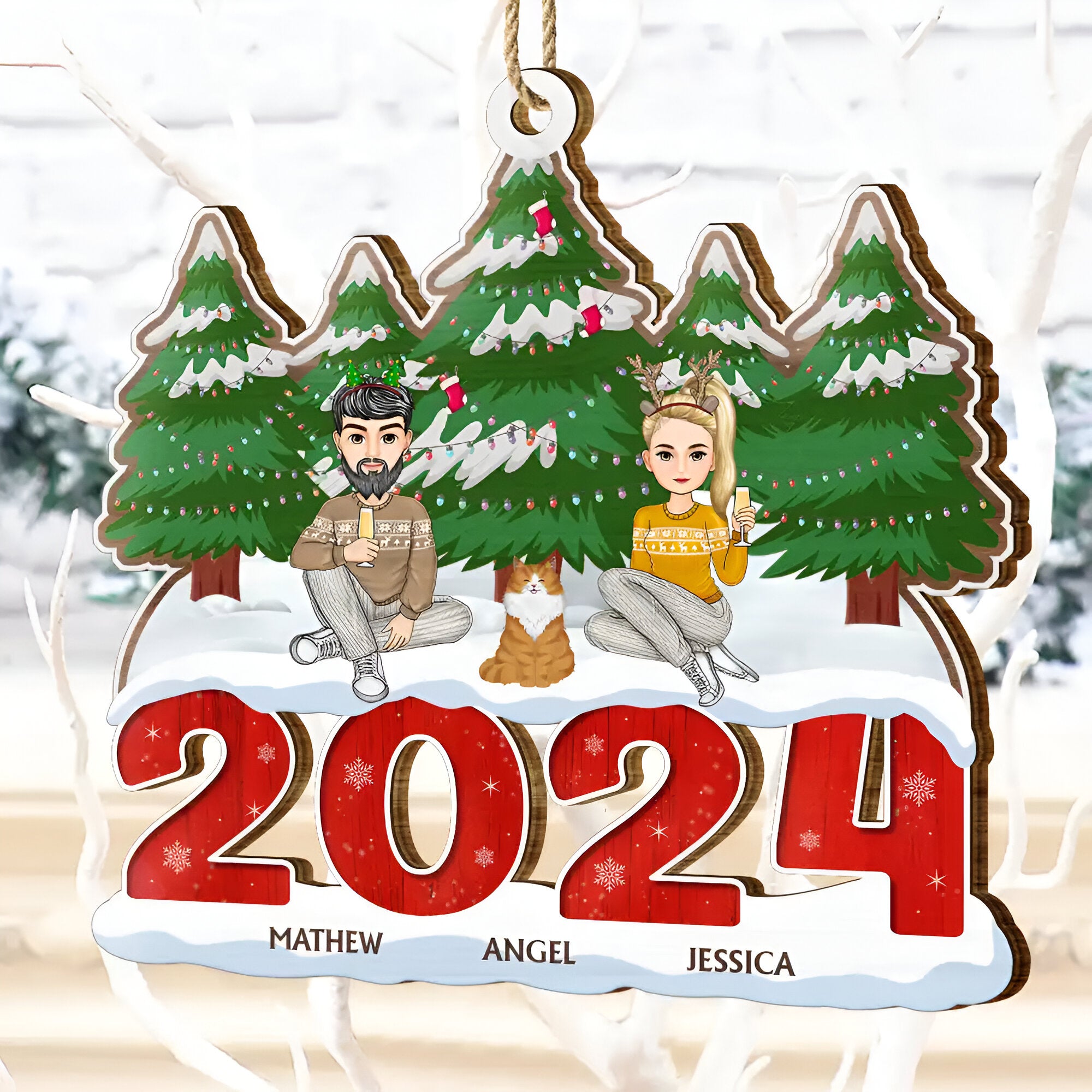 2024 Christmas Family A Whole Lot Of Love - Personalized Wooden Cutout Ornament ORN0210