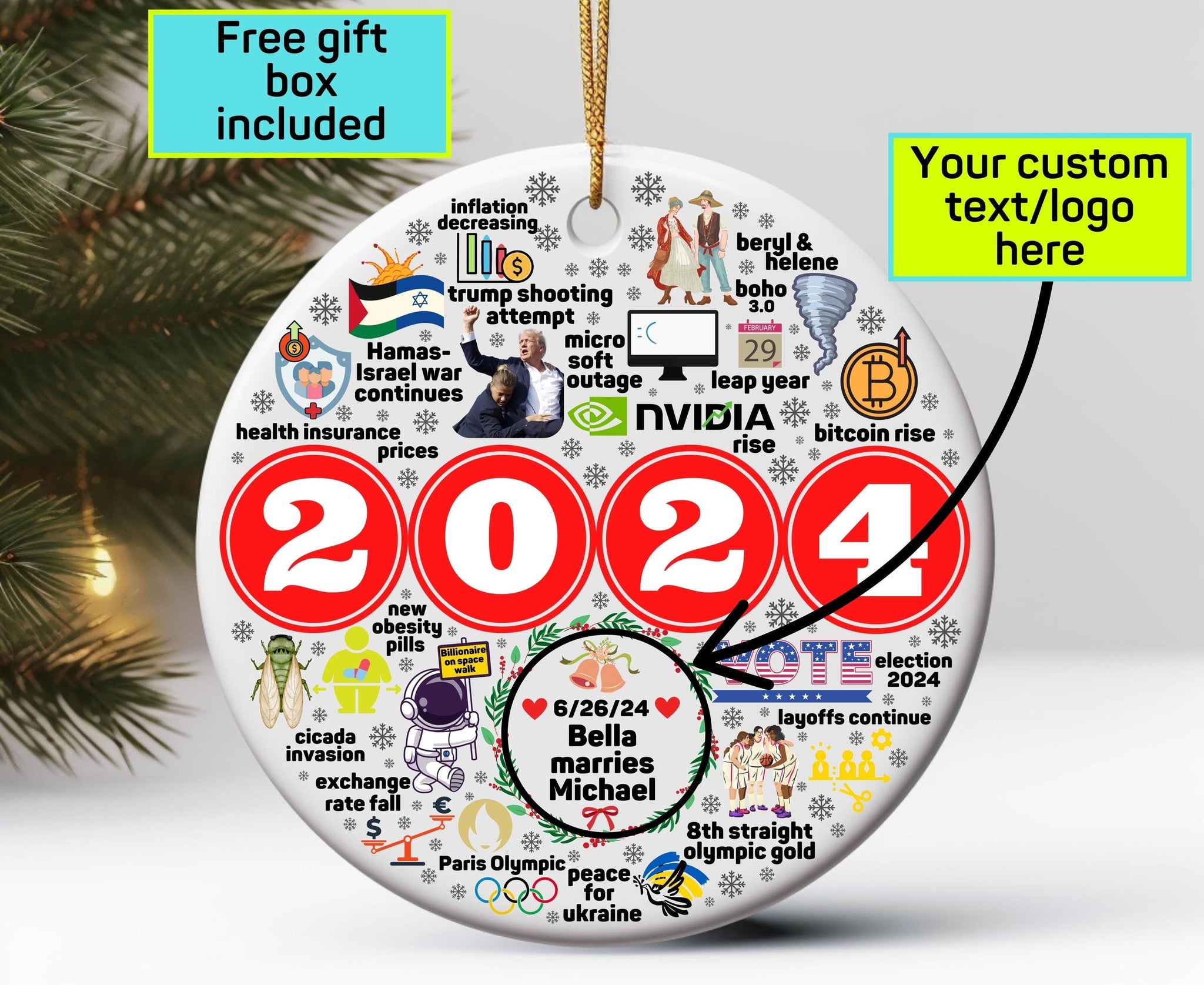 2024 Christmas ornament, 2024 ornament, 2024 Christmas ornaments, Christmas ornaments, 2024 ornaments, 2024 year in review ornament HAOR15