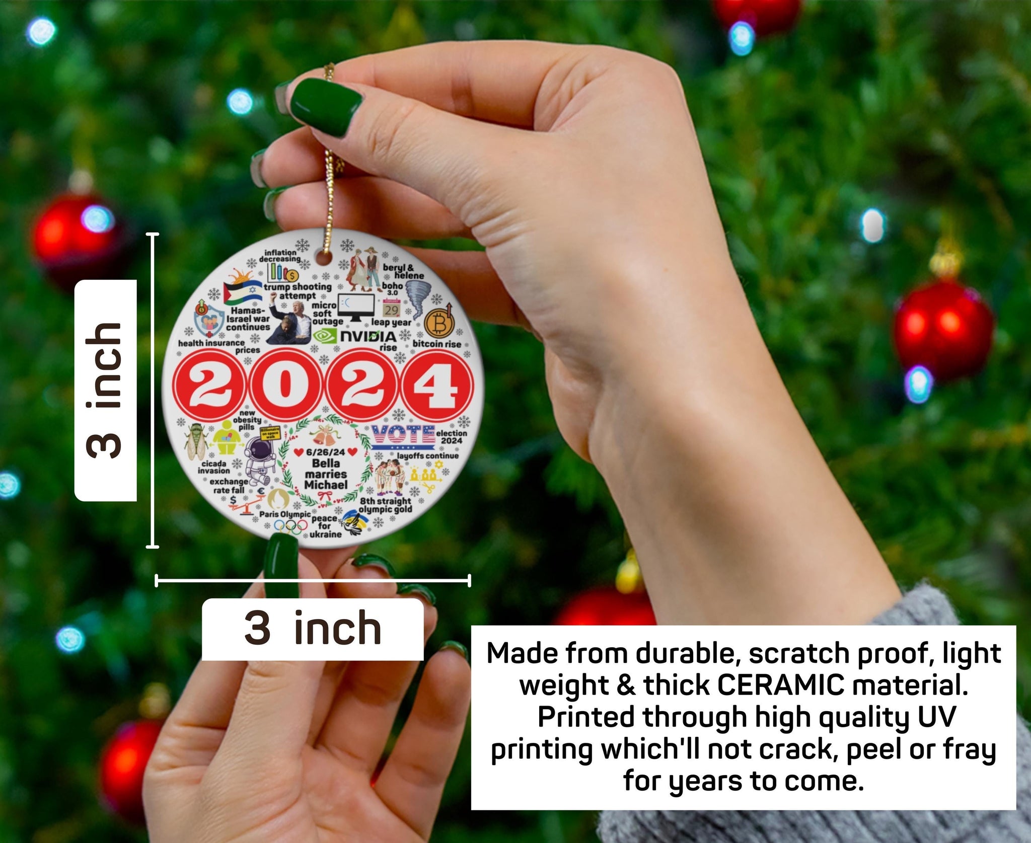 2024 Christmas ornament, 2024 ornament, 2024 Christmas ornaments, Christmas ornaments, 2024 ornaments, 2024 year in review ornament HAOR15