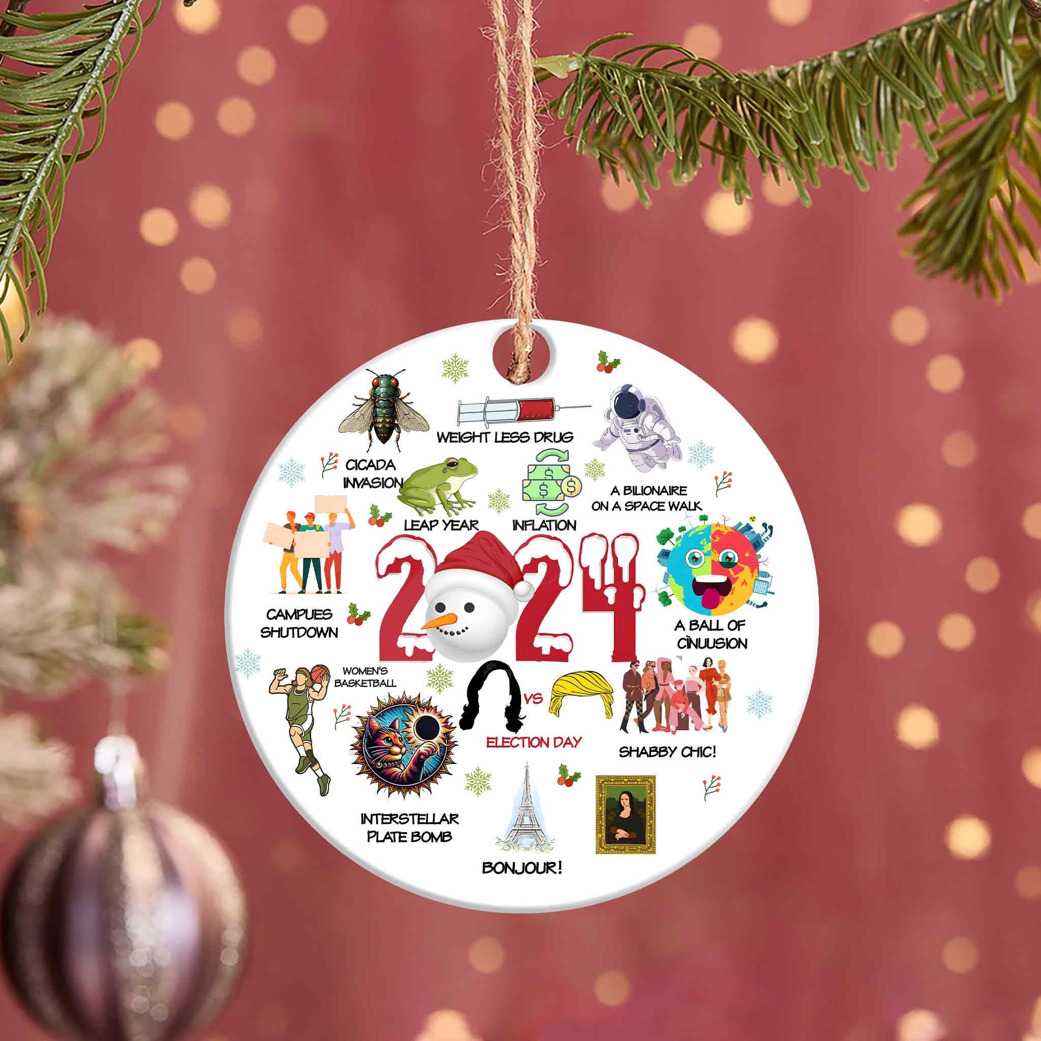 2024 notable events christmas ornament, cute 2024 news events ornament, newsmaker ornament gift, stocking stuffer, year in review ornament HAOR15