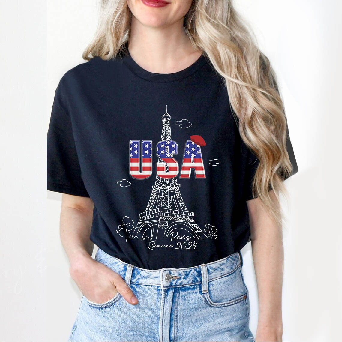 2024 Paris Shirt, USA Eiffel Tower T-Shirt, USA 2024 T-Shirt, USA Team Shirt, Paris France Shirt, Paris Games Shirt, Unisex T-Shirt TD3107 01