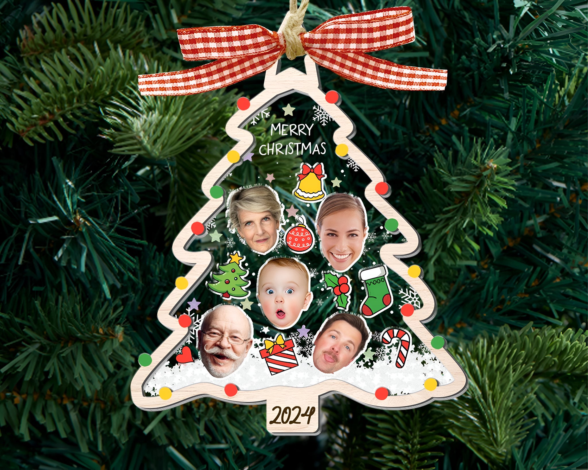 2024 Christmas Tree Ornament, Personalized Face Family Christmas Ornament, Custom Photo Ornament, Christmas Decor, Family 4D Shake Ornament ORHA24