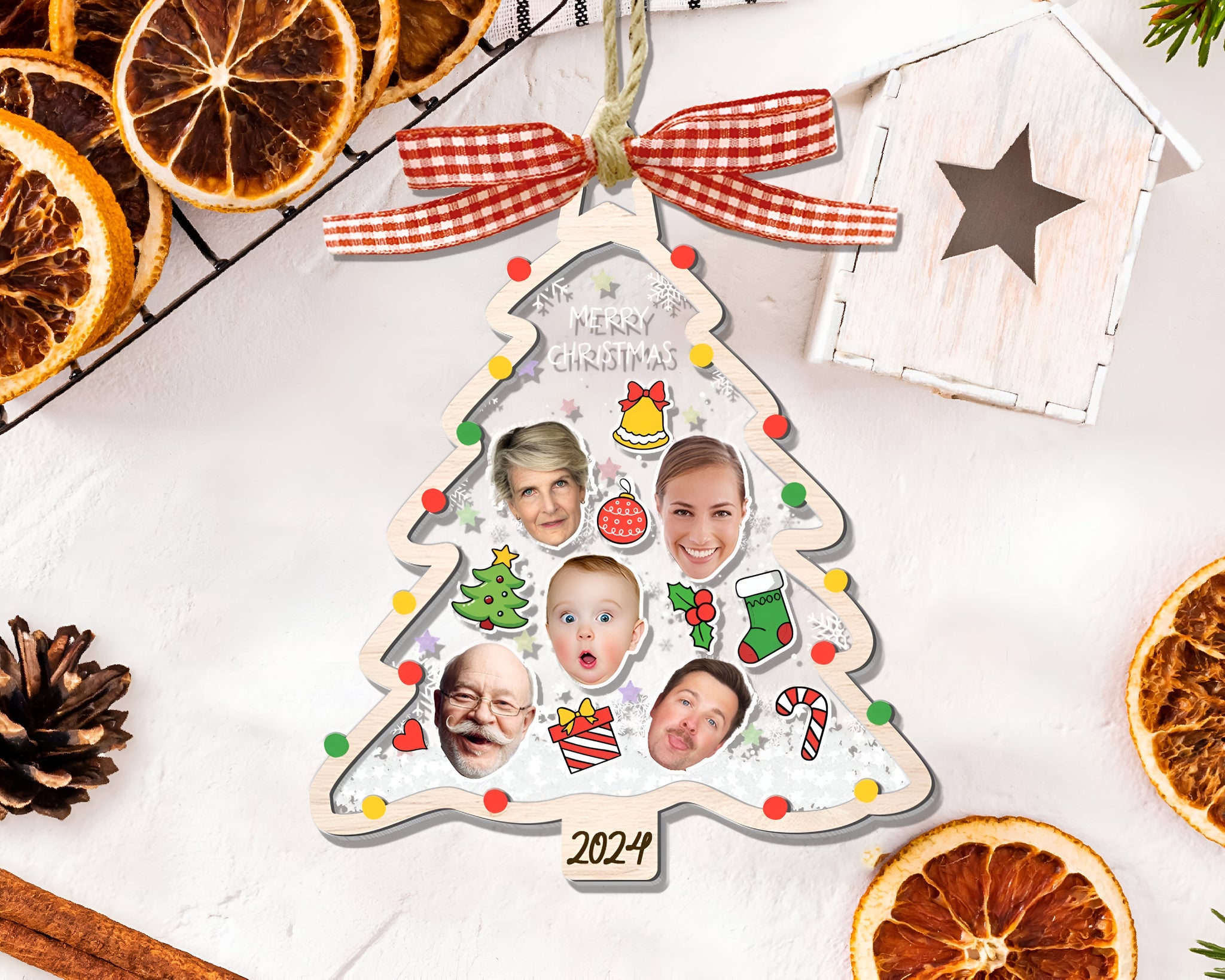 2024 Christmas Tree Ornament, Personalized Face Family Christmas Ornament, Custom Photo Ornament, Christmas Decor, Family 4D Shake Ornament ORHA24