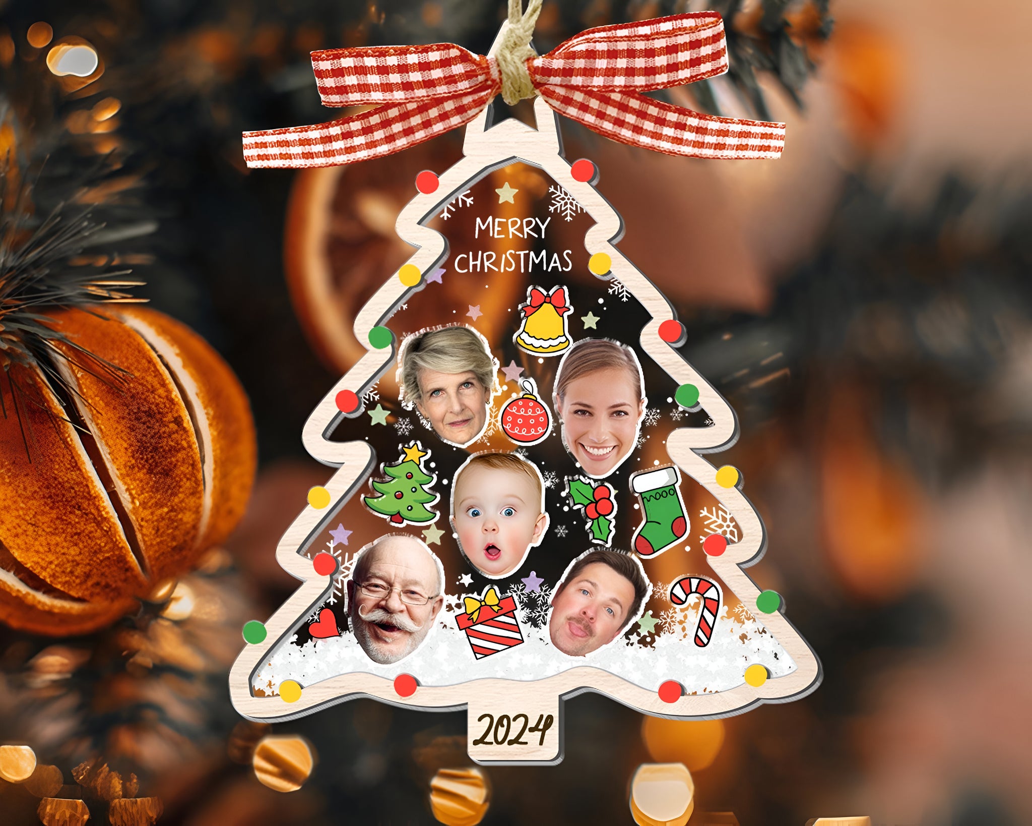 2024 Christmas Tree Ornament, Personalized Face Family Christmas Ornament, Custom Photo Ornament, Christmas Decor, Family 4D Shake Ornament ORHA24