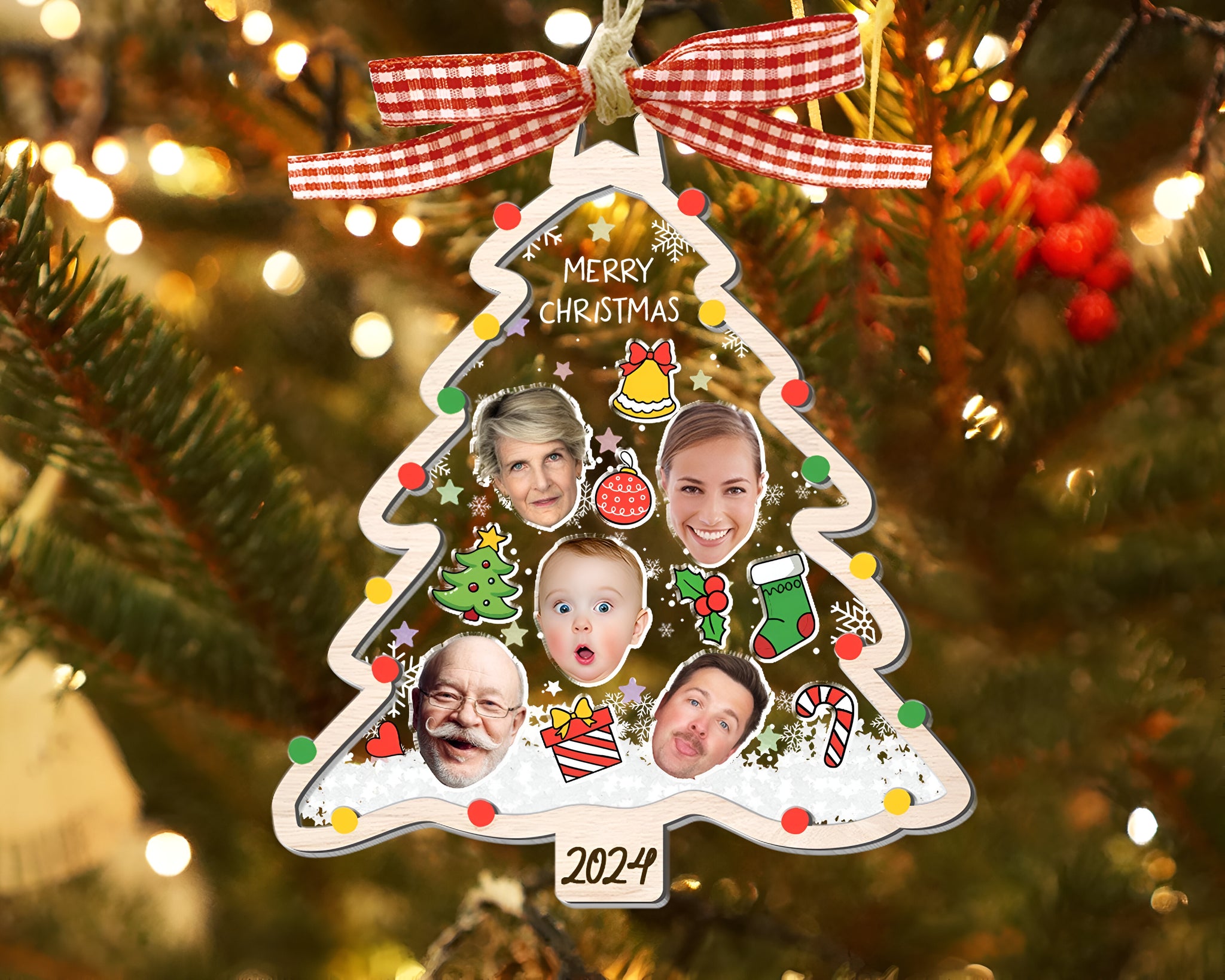 2024 Christmas Tree Ornament, Personalized Face Family Christmas Ornament, Custom Photo Ornament, Christmas Decor, Family 4D Shake Ornament ORHA24