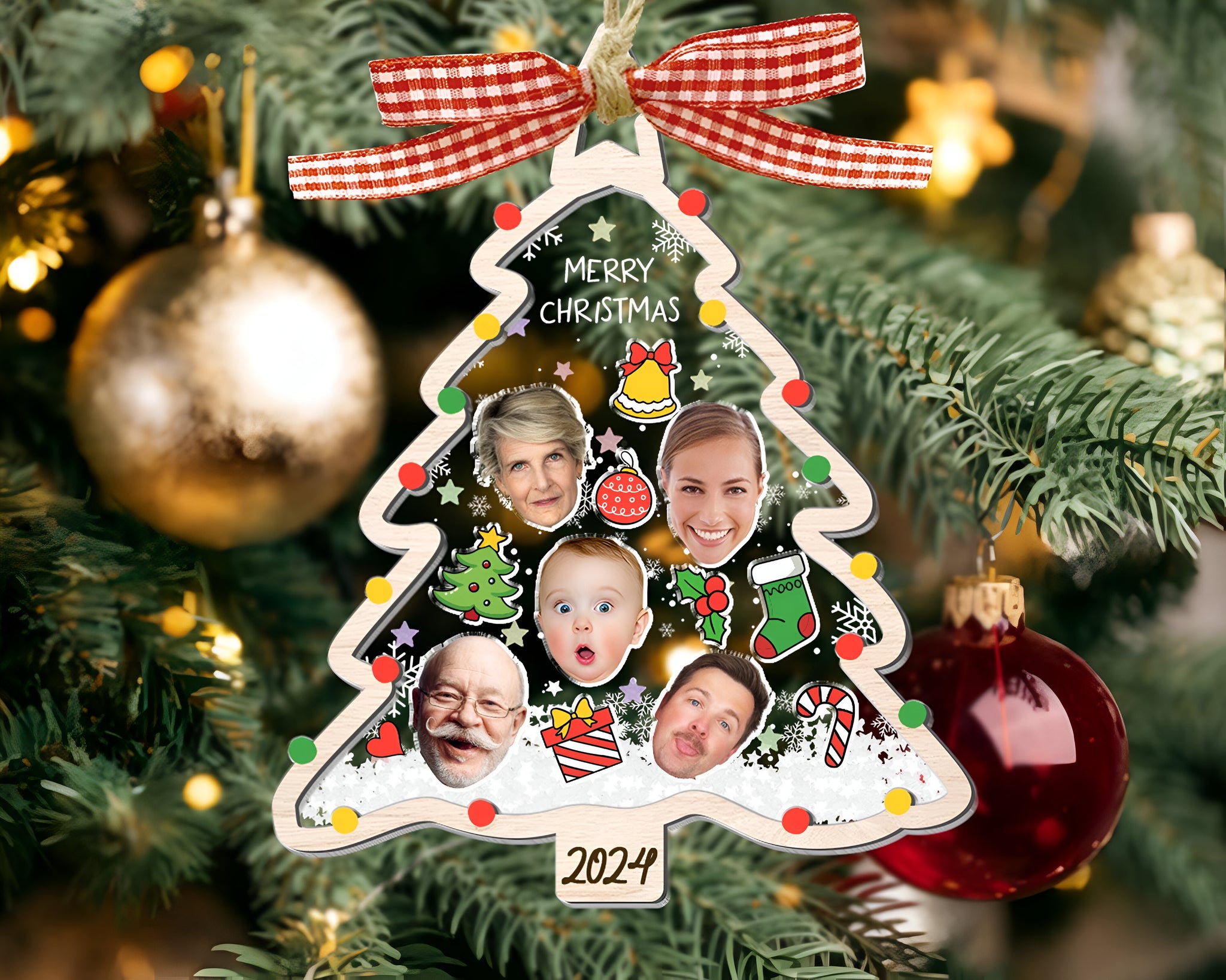 2024 Christmas Tree Ornament, Personalized Face Family Christmas Ornament, Custom Photo Ornament, Christmas Decor, Family 4D Shake Ornament ORHA24