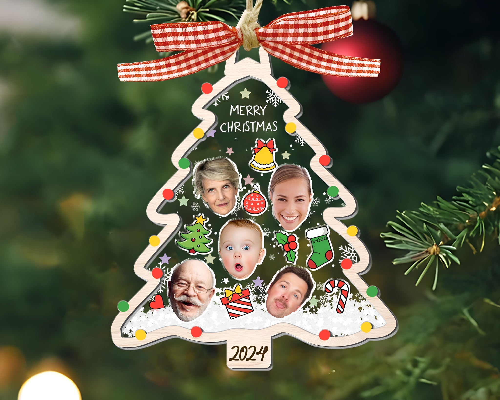 2024 Christmas Tree Ornament, Personalized Face Family Christmas Ornament, Custom Photo Ornament, Christmas Decor, Family 4D Shake Ornament ORHA24