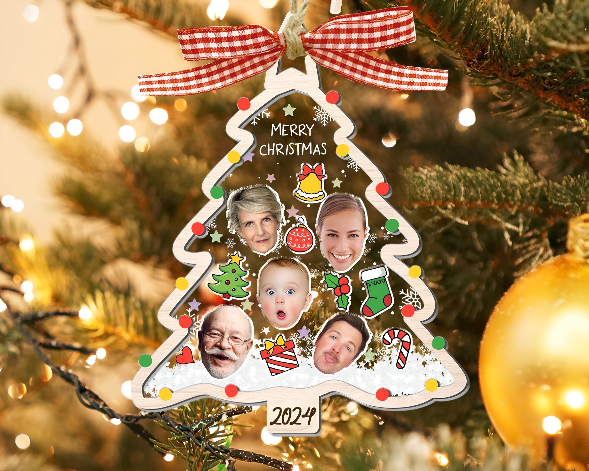 2024 Christmas Tree Ornament, Personalized Face Family Christmas Ornament, Custom Photo Ornament, Christmas Decor, Family 4D Shake Ornament ORHA24