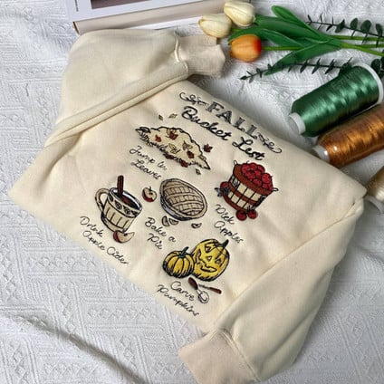 Fall Bucket List Embroidered Sweatshirt, Embroidered Pumpkin Hoodie, Gift For Autumn Lovers EM1809S
