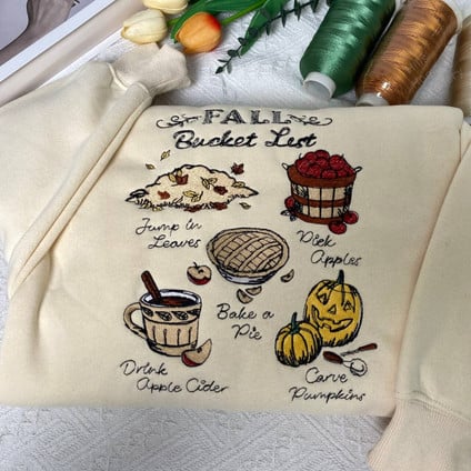 Fall Bucket List Embroidered Sweatshirt, Embroidered Pumpkin Hoodie, Gift For Autumn Lovers EM1809S