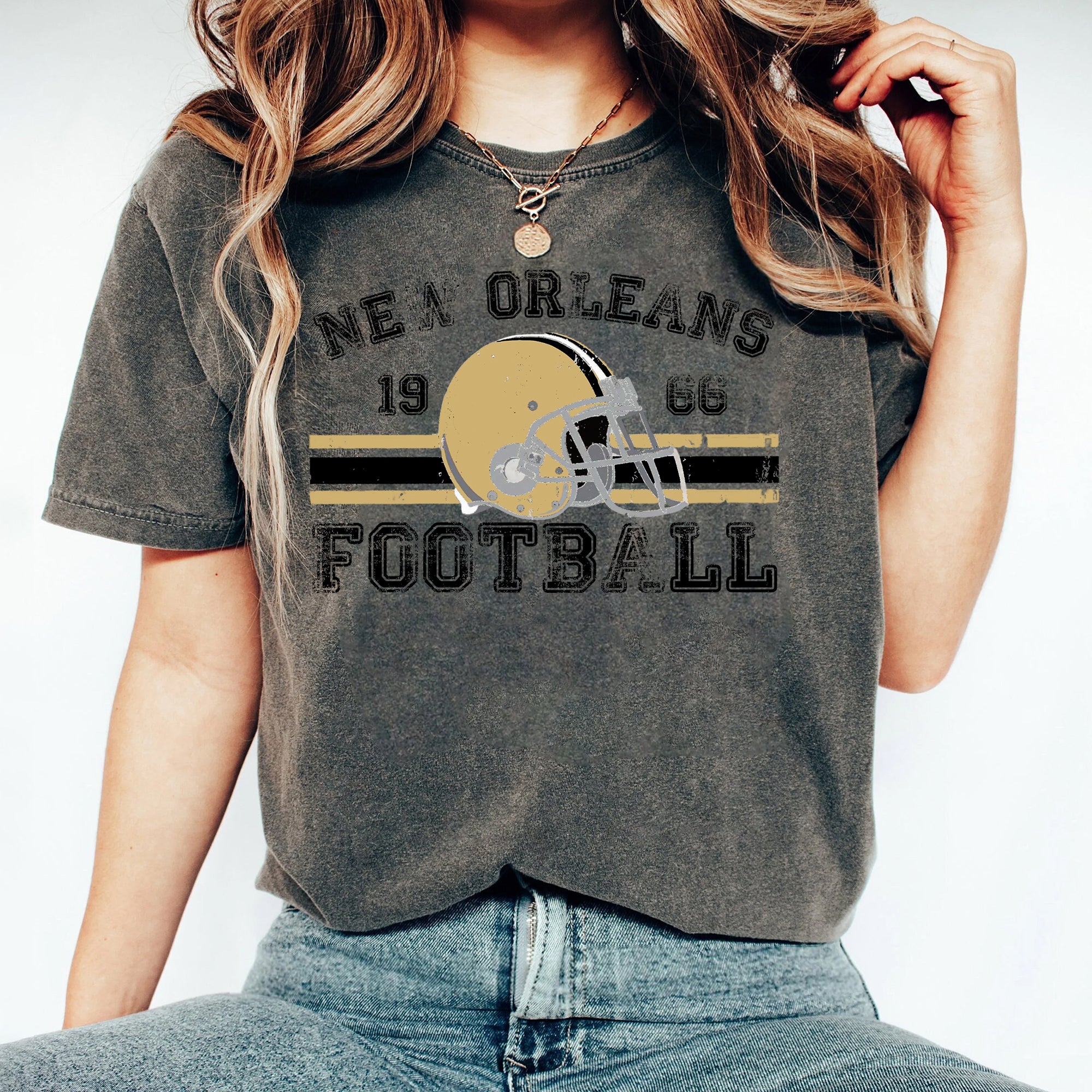 Distressed New Orleans Football Shirt Saints Football Crewneck Retro Saints Shirt Gift for New Orleans Saints Football Fan Gift Game Day BBB TDCAO