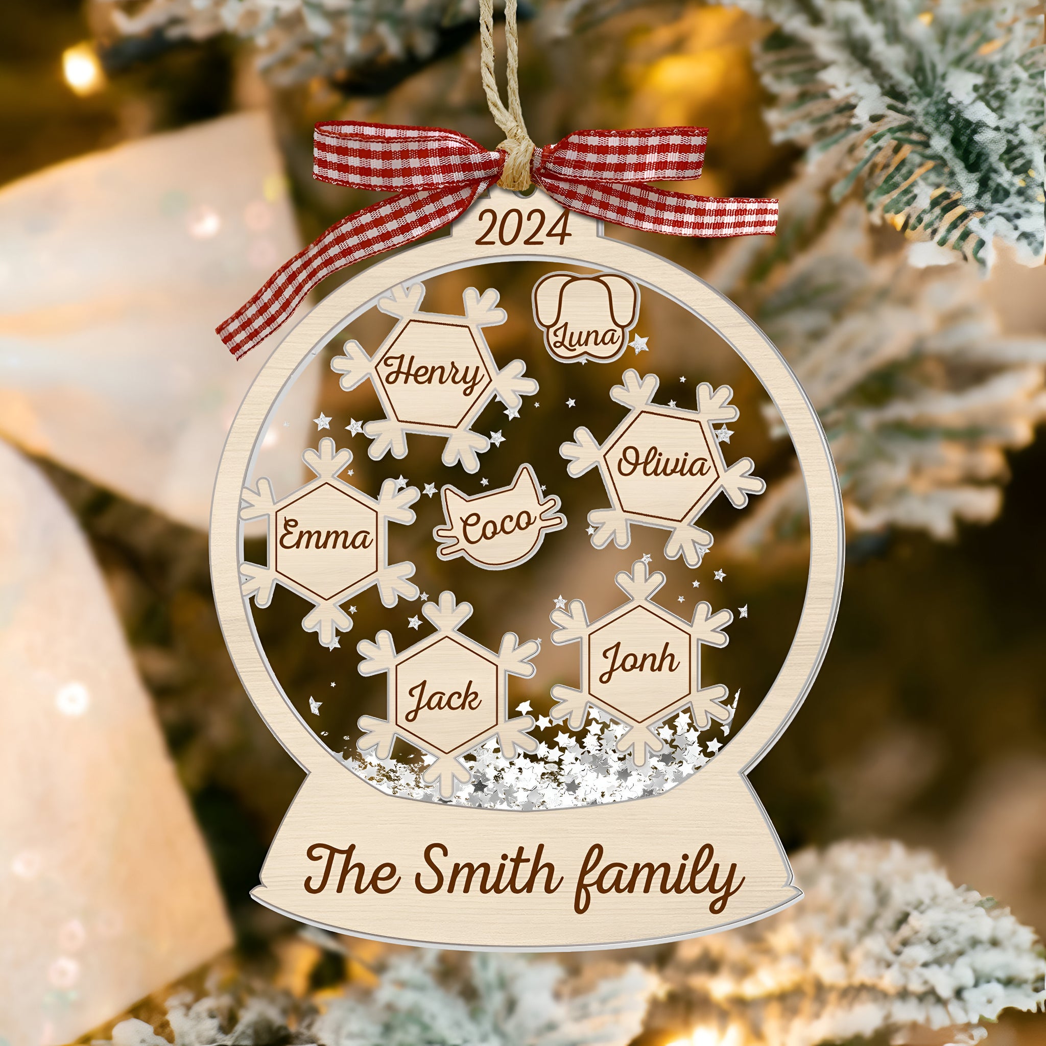 Christmas Family Snow Globe - Personalized 4D Shaker Ornament - Christmas Gift For Family ORN2809