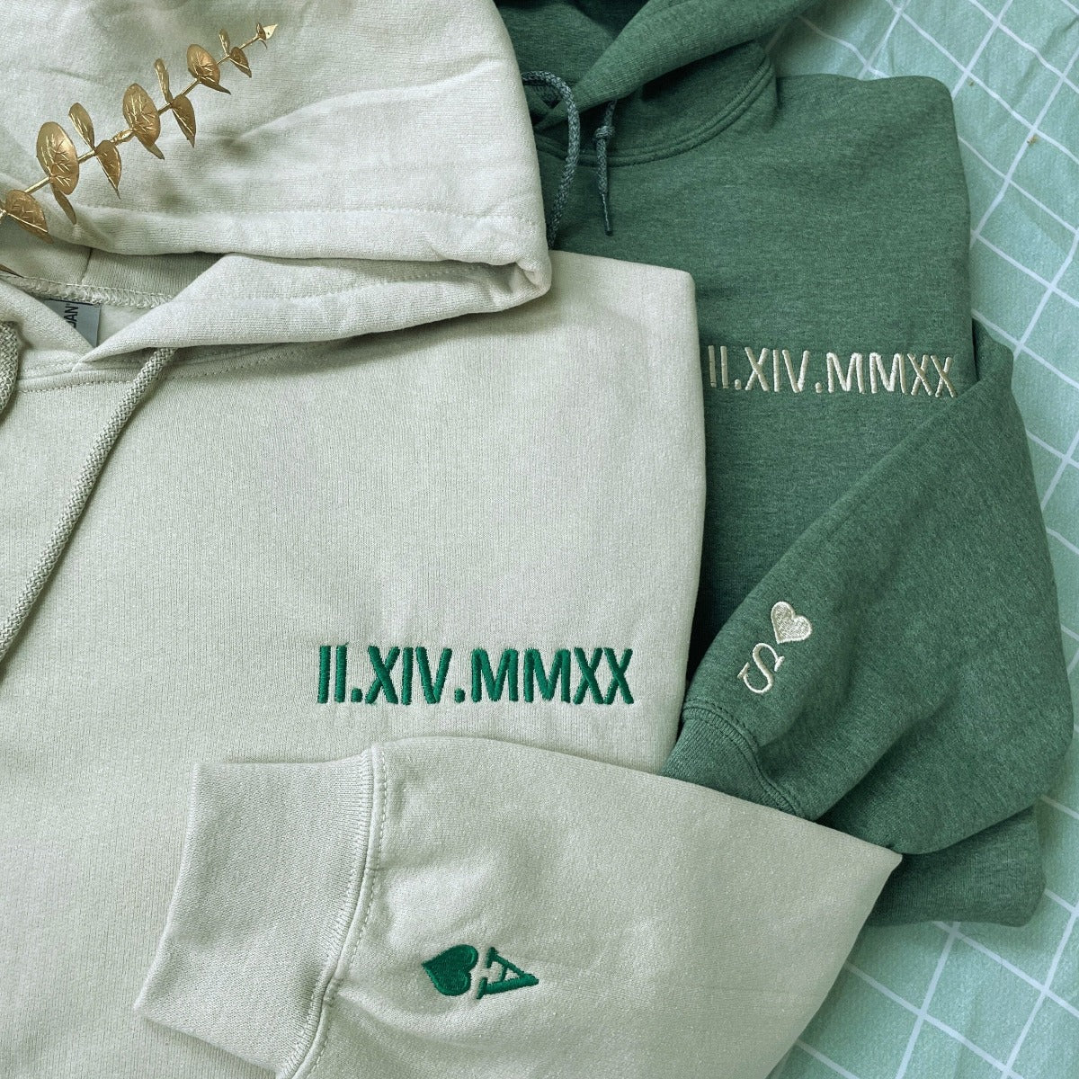 Embroidered Roman Numeral Hoodies, Matching Anniversary Hoodies em3