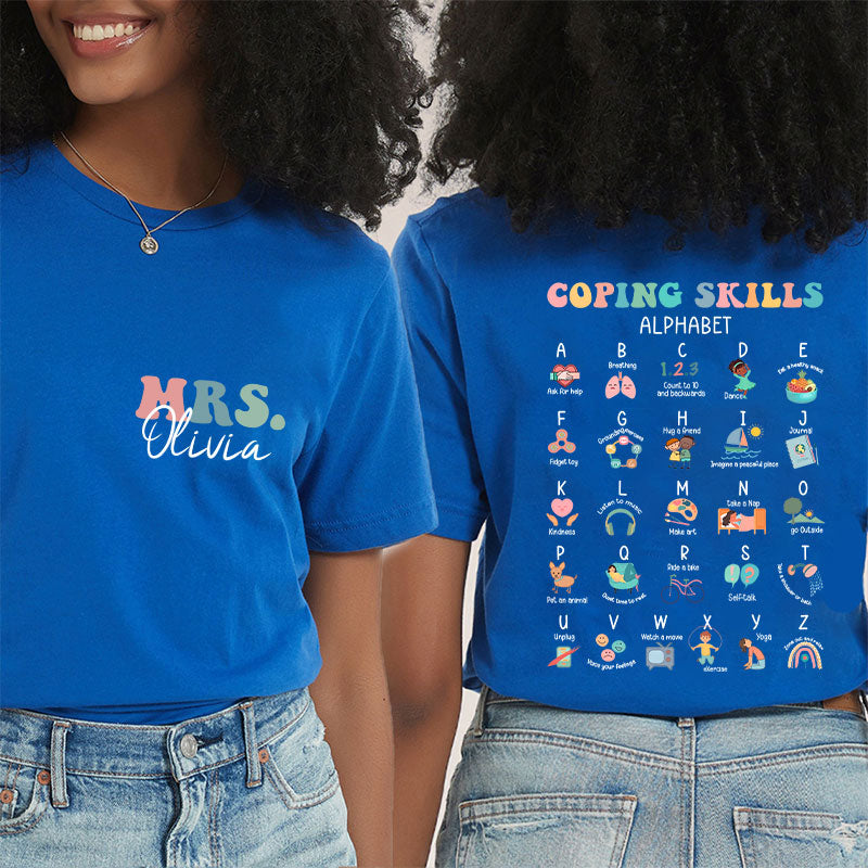 Personalized Name Coping Skills Alphabet Teacher Two Sided T-Shirt 2MAT88