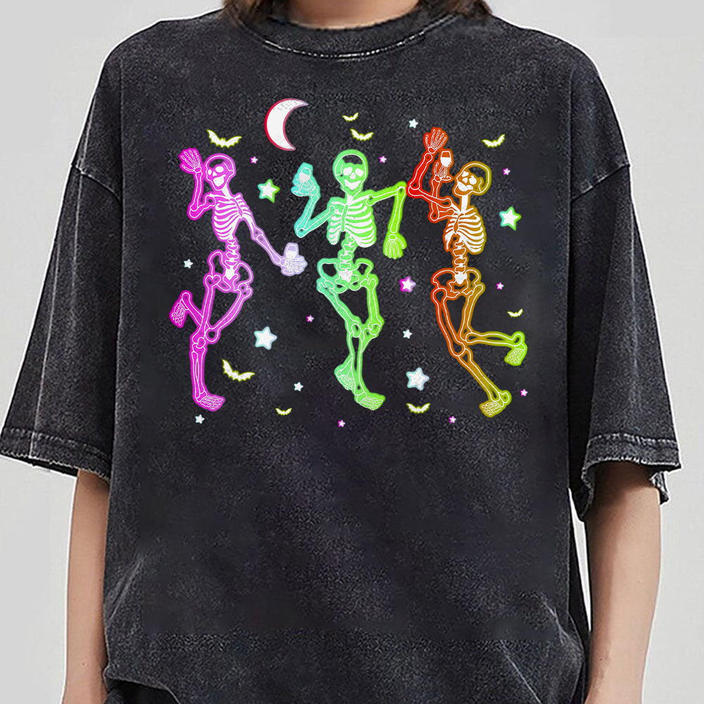 Halloween Dancing Skeleton Neon Shirt, Skull Halloween Shirt, Halloween Shirt, Skeleton Shirt, Spooky Season Shirt,  Shirt CCC