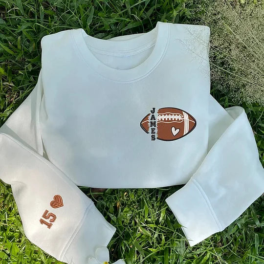 Personalized Football Embroidered Sweatshirt- Custom Football Name And Number On Sleeve Embroidered Sweatshirt EMHA1009S