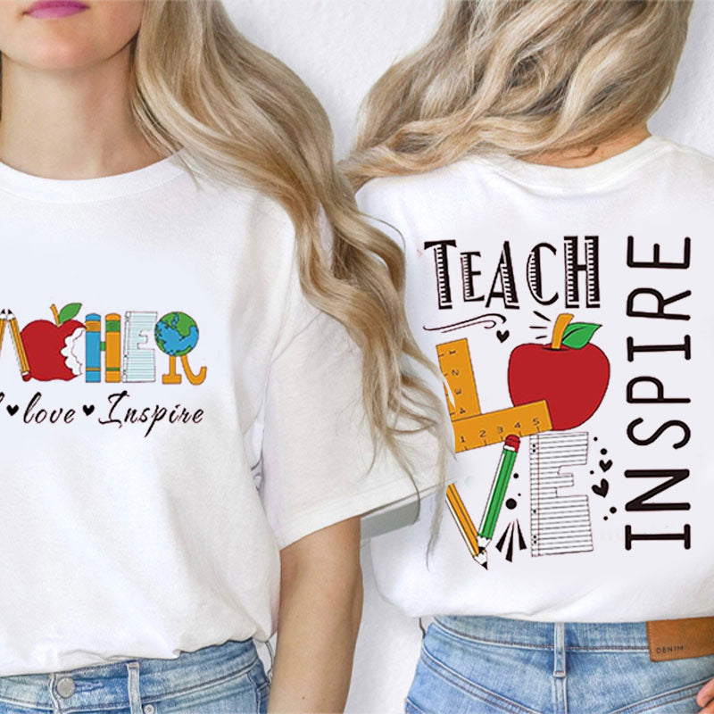 Teach Love Inspire Cute Icon Teacher Two Sided T-Shirt 2MAT88