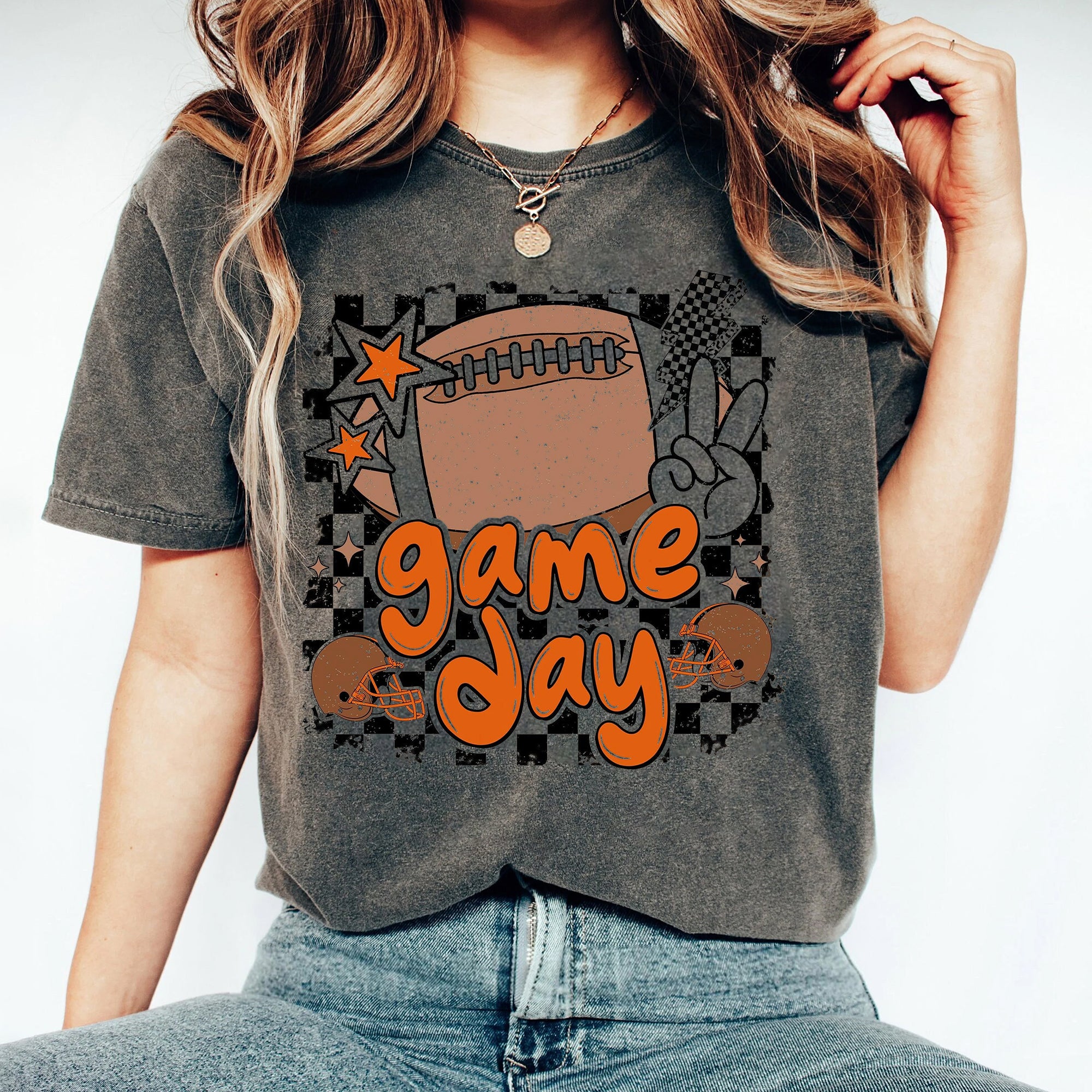 Game Day Football Shirt, Retro Football Shirt, Football Mom Shirt, Black Orange, Touchdown Season Shirt, Lightning Bolt, Retro Checkered, Fall Shirt BBB
