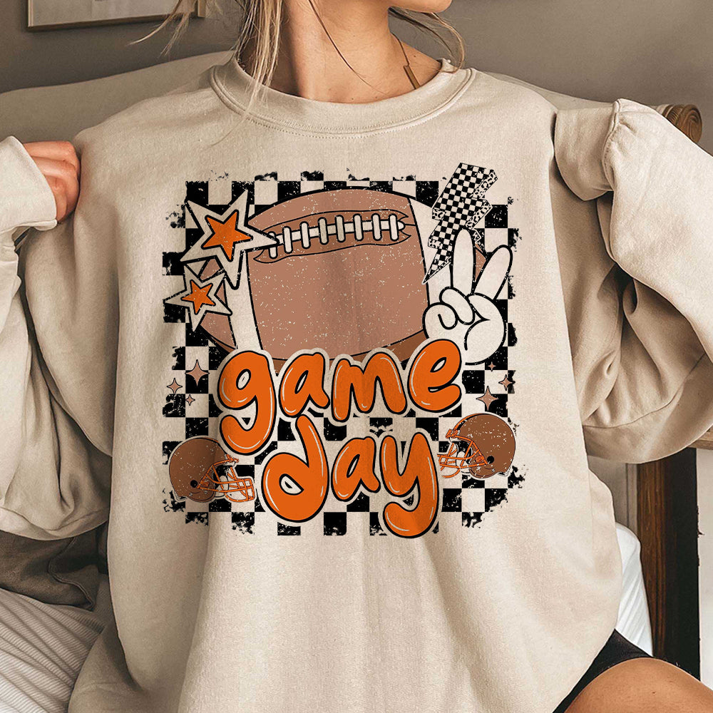 Game Day Football Shirt, Retro Football Shirt, Football Mom Shirt, Black Orange, Touchdown Season Shirt, Lightning Bolt, Retro Checkered, Fall Shirt BBB