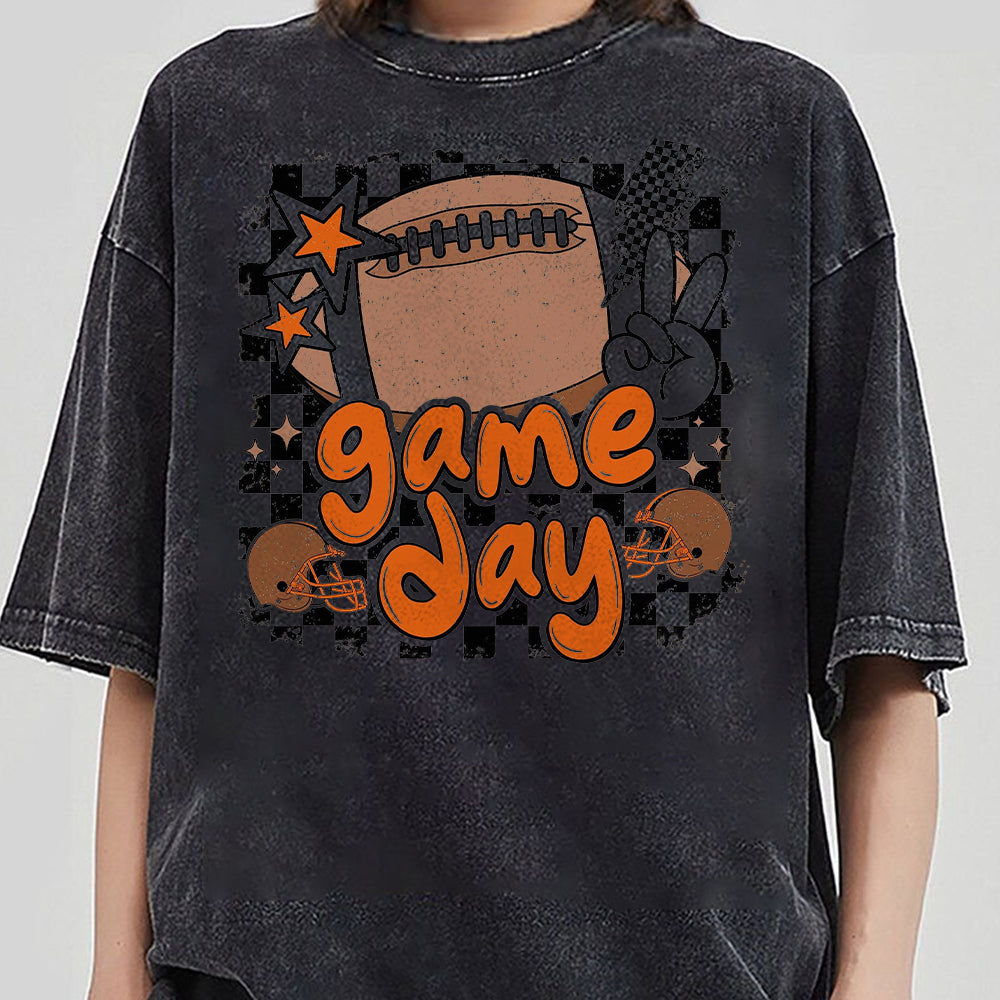 Game Day Football Shirt, Retro Football Shirt, Football Mom Shirt, Black Orange, Touchdown Season Shirt, Lightning Bolt, Retro Checkered, Fall Shirt BBB