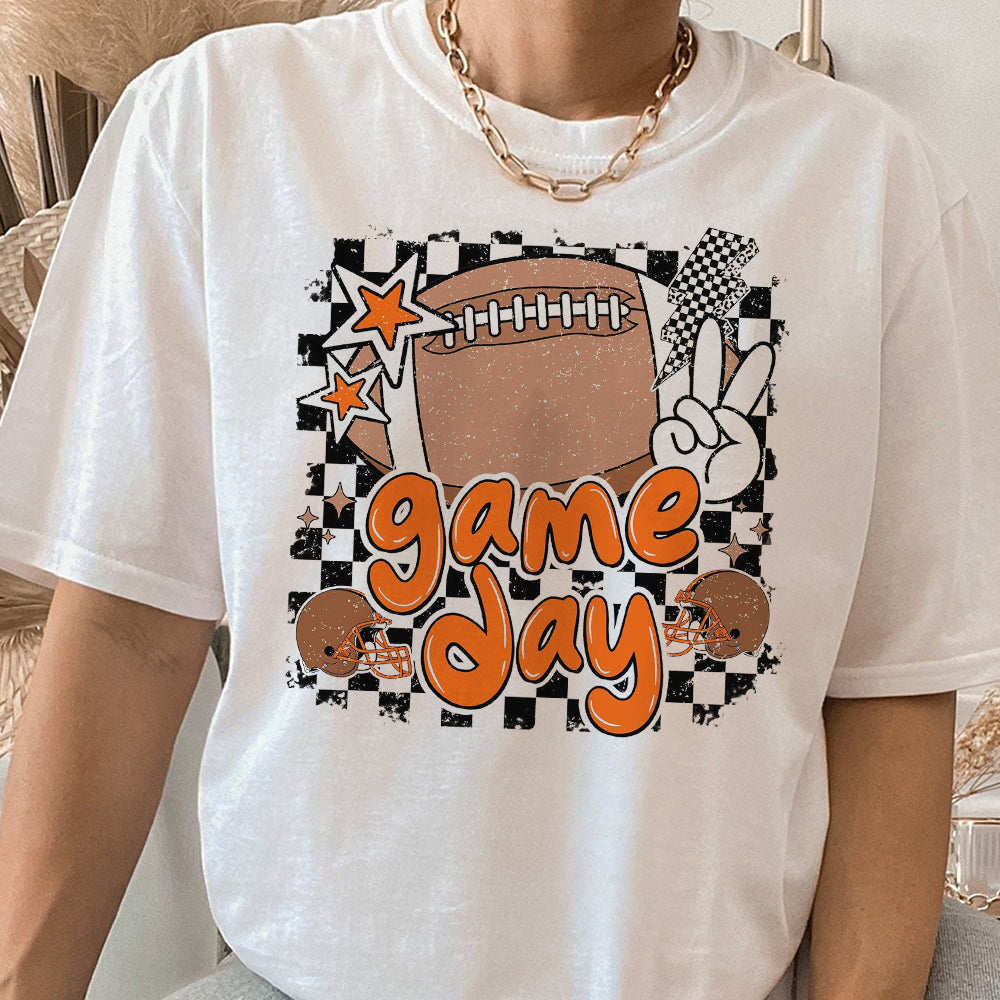 Game Day Football Shirt, Retro Football Shirt, Football Mom Shirt, Black Orange, Touchdown Season Shirt, Lightning Bolt, Retro Checkered, Fall Shirt BBB