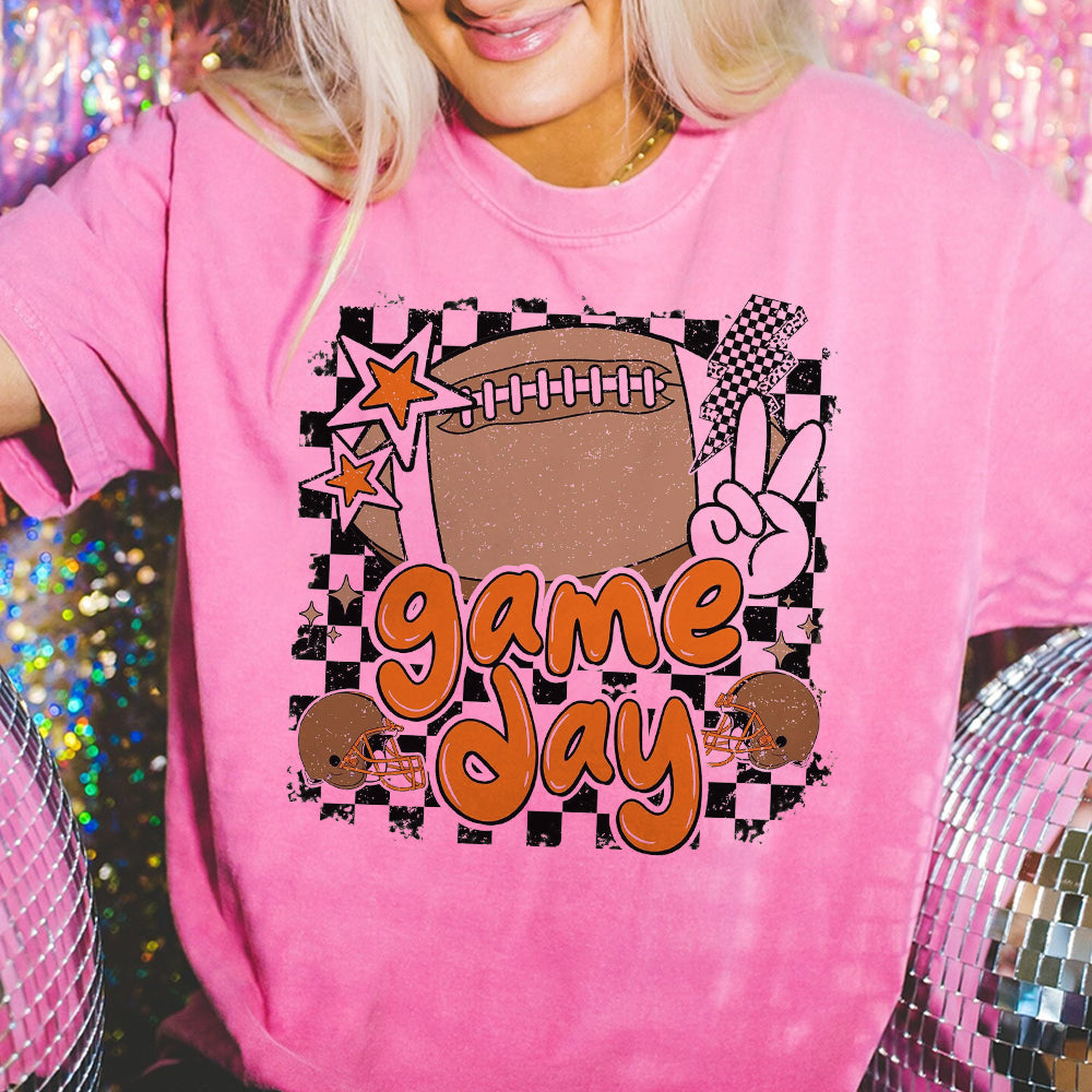 Game Day Football Shirt, Retro Football Shirt, Football Mom Shirt, Black Orange, Touchdown Season Shirt, Lightning Bolt, Retro Checkered, Fall Shirt BBB