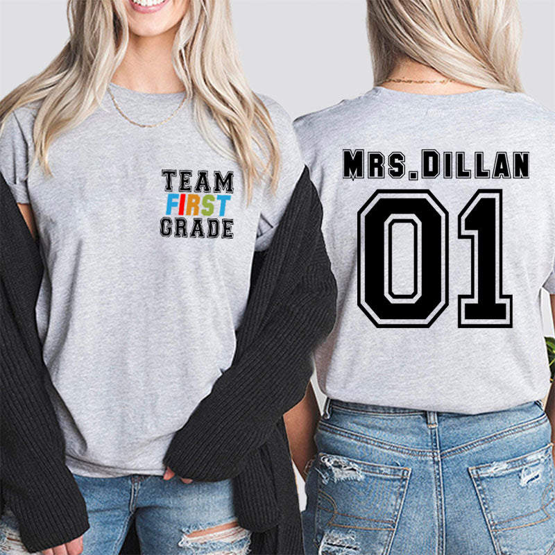 Personalized Retro Team Grade Teacher Two Sided T-Shirt 2MAT88