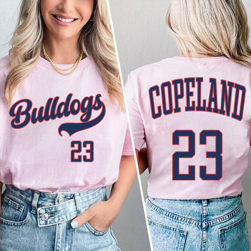 Personalized Mascot And Your Number Simple Font Design Teacher Two Sided T-Shirt 2MAT68