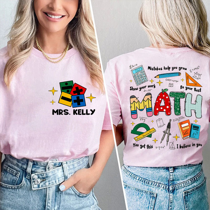 Personalized Name Cute Icon With Motivational Messages Teacher Two Sided T-Shirt 2MAT88