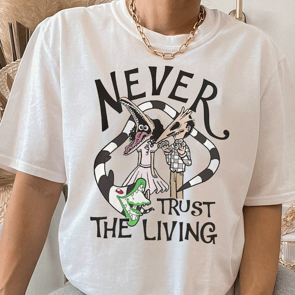 Never Trust The Living Shirt, Black And White Snake Shirt, Horror Snake Shirt, Funy Hallowen Shirt, Spooky Season Shirt  DDD