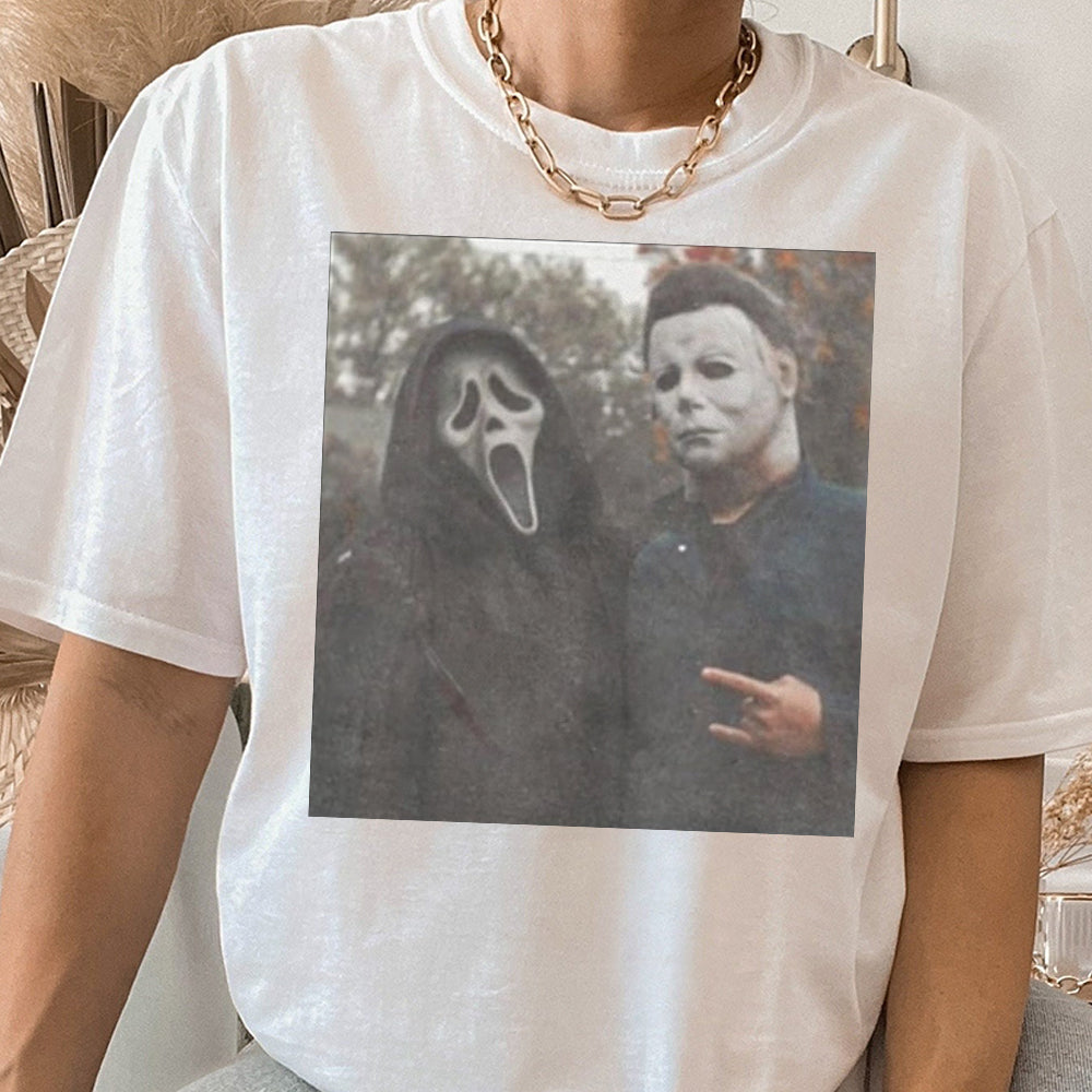 Vintage 90s Halloween Ghostface Heart Hands , Scary Movies Tee, Funny Ghost Face T-Shirt, Horror Killer Characters Club Shirt  EEE