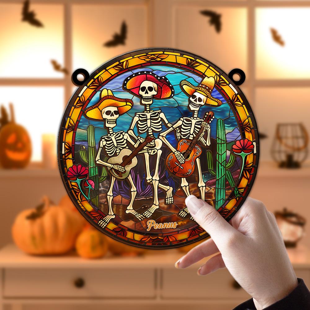 Skeleton Guitar Stained Glass ? Personalized Window Hanging Suncatcher Ornament ORHA2208