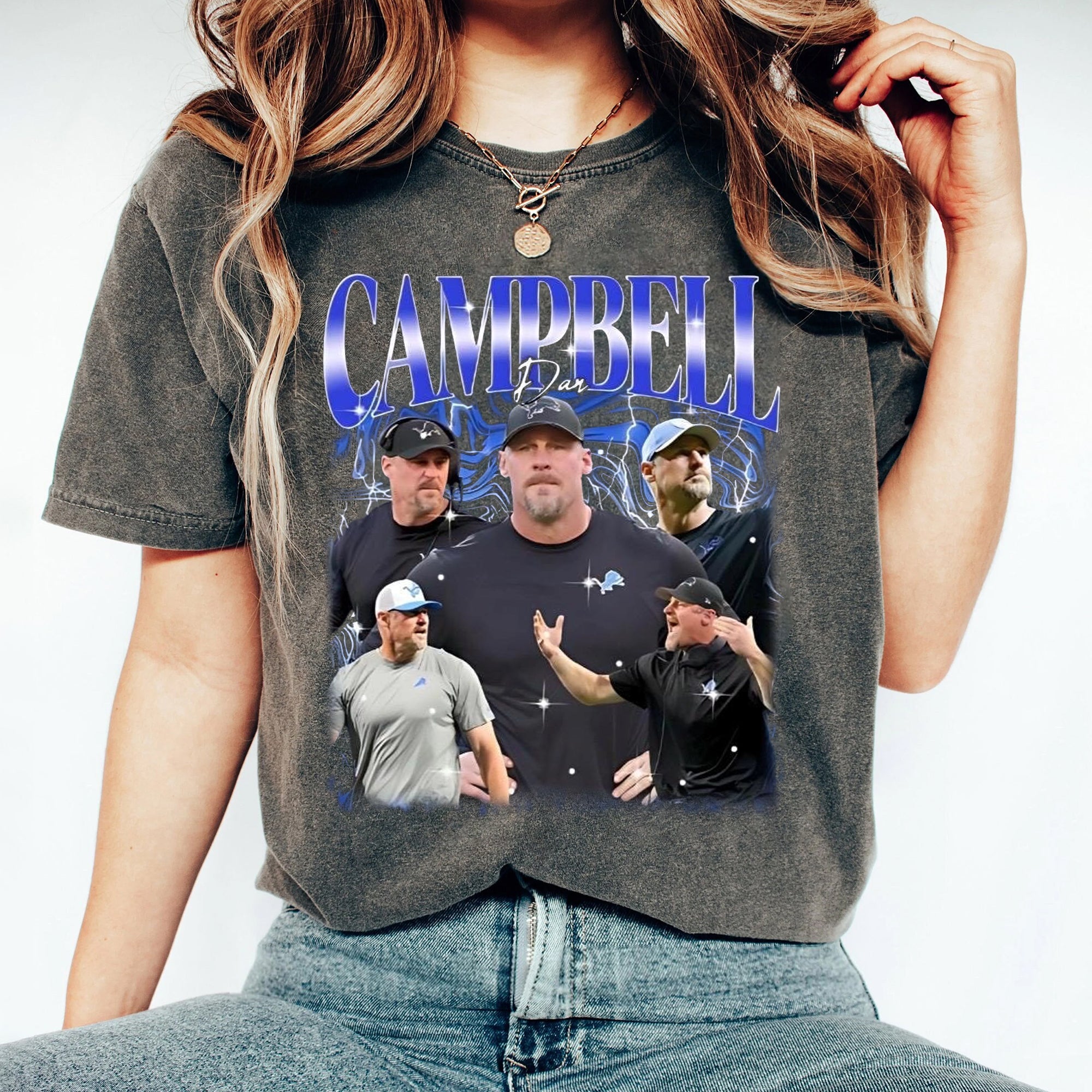 Detroit Lions Dan Campbell Retro 90s Style Shirt  Detroit Lions Football Hoodie CCC