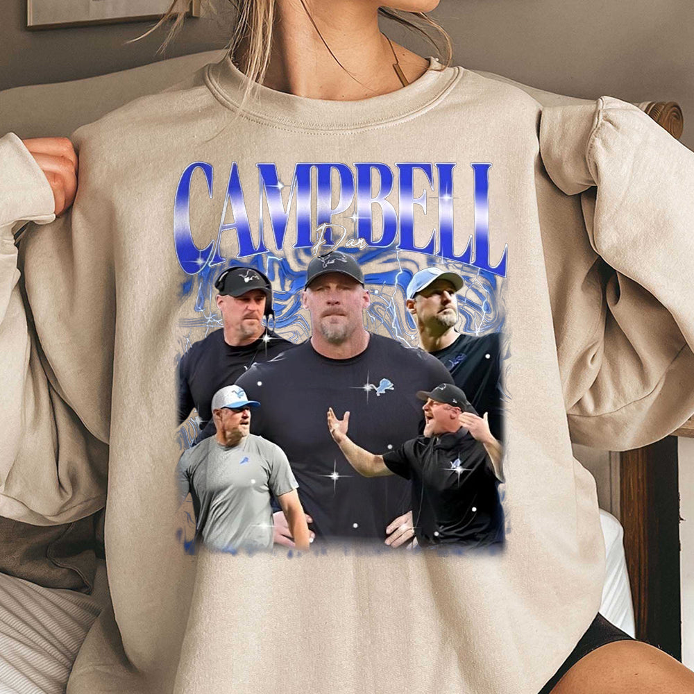 Detroit Lions Dan Campbell Retro 90s Style Shirt  Detroit Lions Football Hoodie CCC