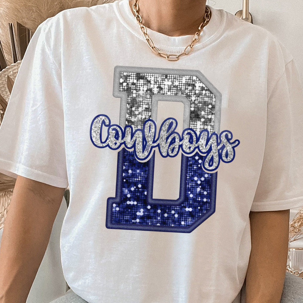 Dallas Cowboys Inspired TShirt, Faux Sequence D Cowboys Tee, team Spirit Tshirt DDD