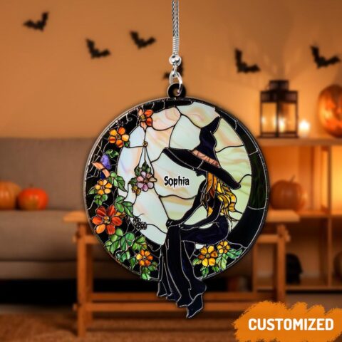 Beautiful Witch Sitting On The Moon Personalized Shaped Oranment ORHA2208