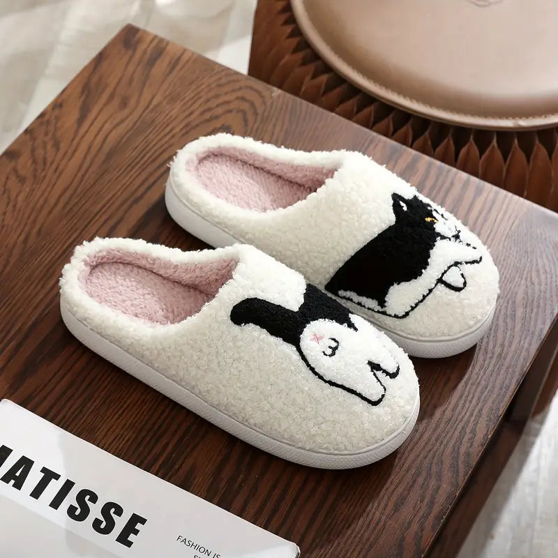 Cute Cat Pattern Slippers, Casual Slip On Plush Lined Shoes, Comfortable Indoor Home Slippers 
 SL0808 21