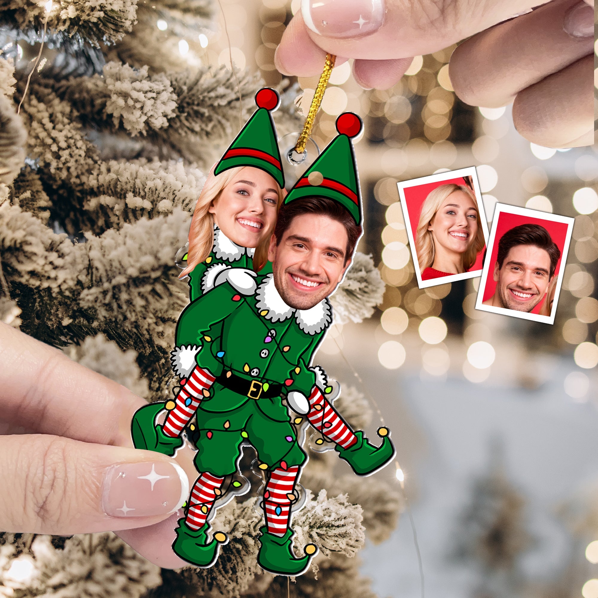 Couple Funny Elf - Personalized Acrylic Photo Ornament ORNA1210