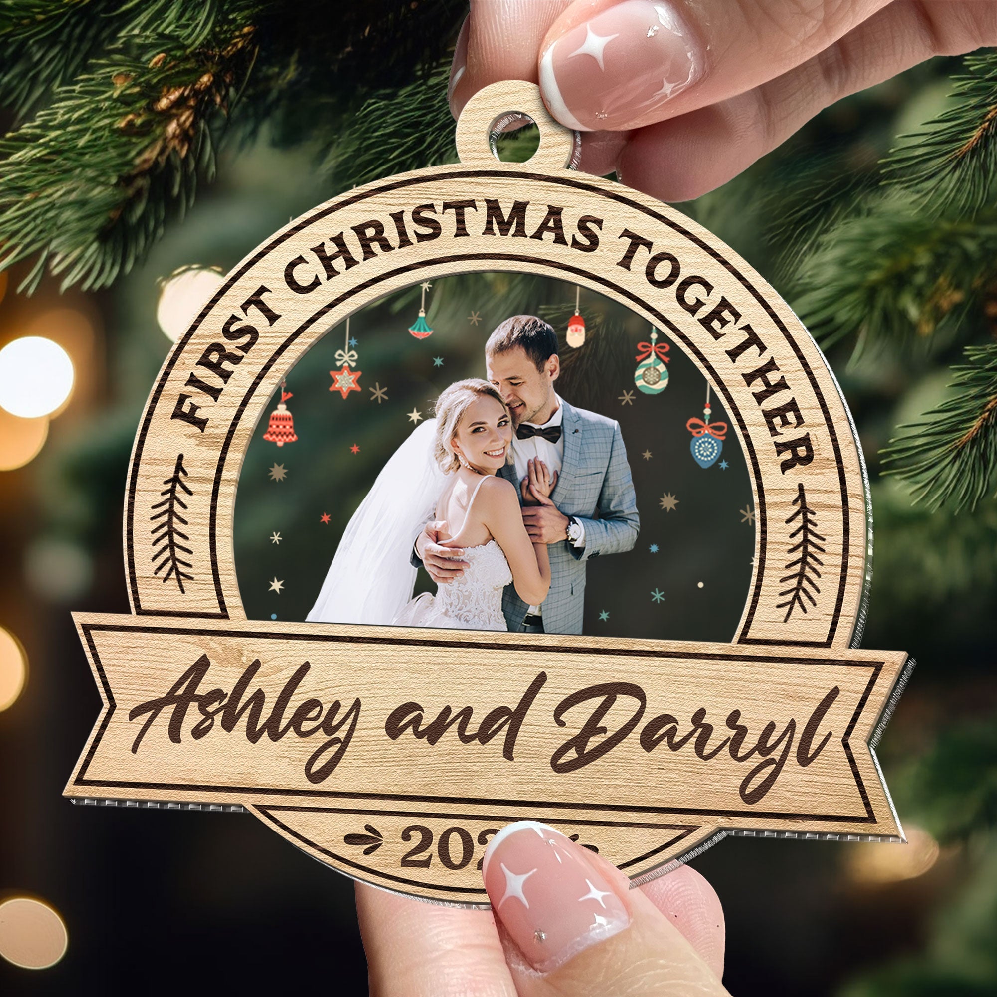 First Christmas Together - Personalized Wood And Acrylic Photo Ornament ORN0810