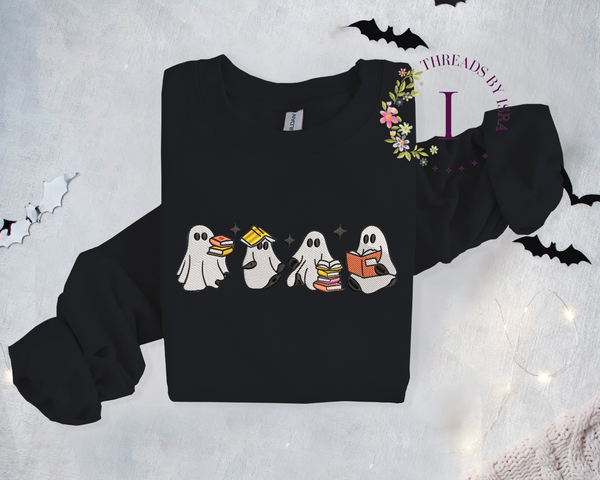 Ghost Book Club Embroidered Sweatshirt, Spooky & Bookish Vibes EM1709S