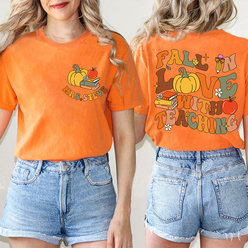 Personalized Name Fall In Love With Teacher Teacher Two Sided T-Shirt 2MAT88