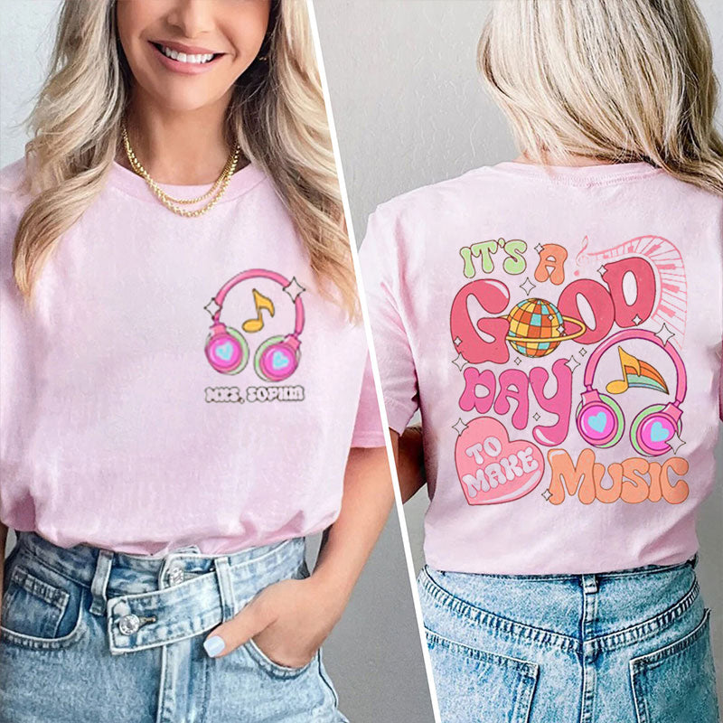 Personalized Smiley Face Teacher Bestie Teacher Two Sided T-Shirt 2MAT68