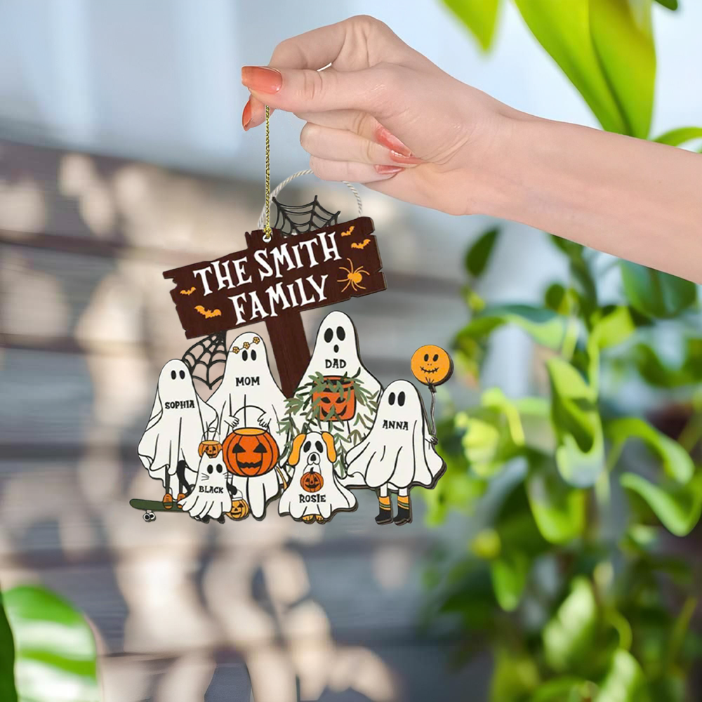 Personalized Ghost Family Suncatcher, Halloween Ghost Boo Suncatcher, Family Portrait Suncatcher, Halloween Window Hangings, Halloween Decor ORHA2708