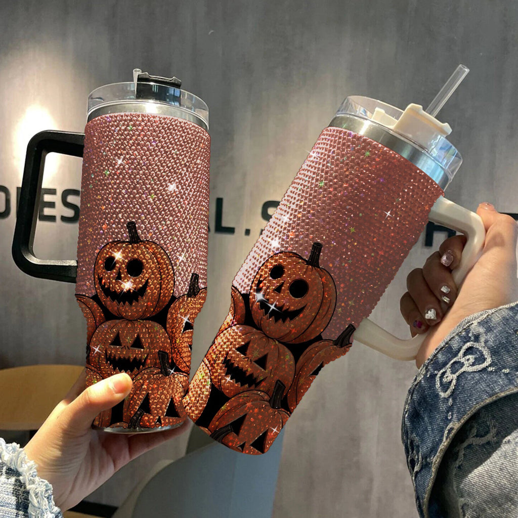 Orange Pumpkin 40Oz Rhinestone Tumbler, Halloween Bling Tumbler, Halloween Gift Idea, Spooky Season Tumbler, Fall Bling Tumbler TUM2908