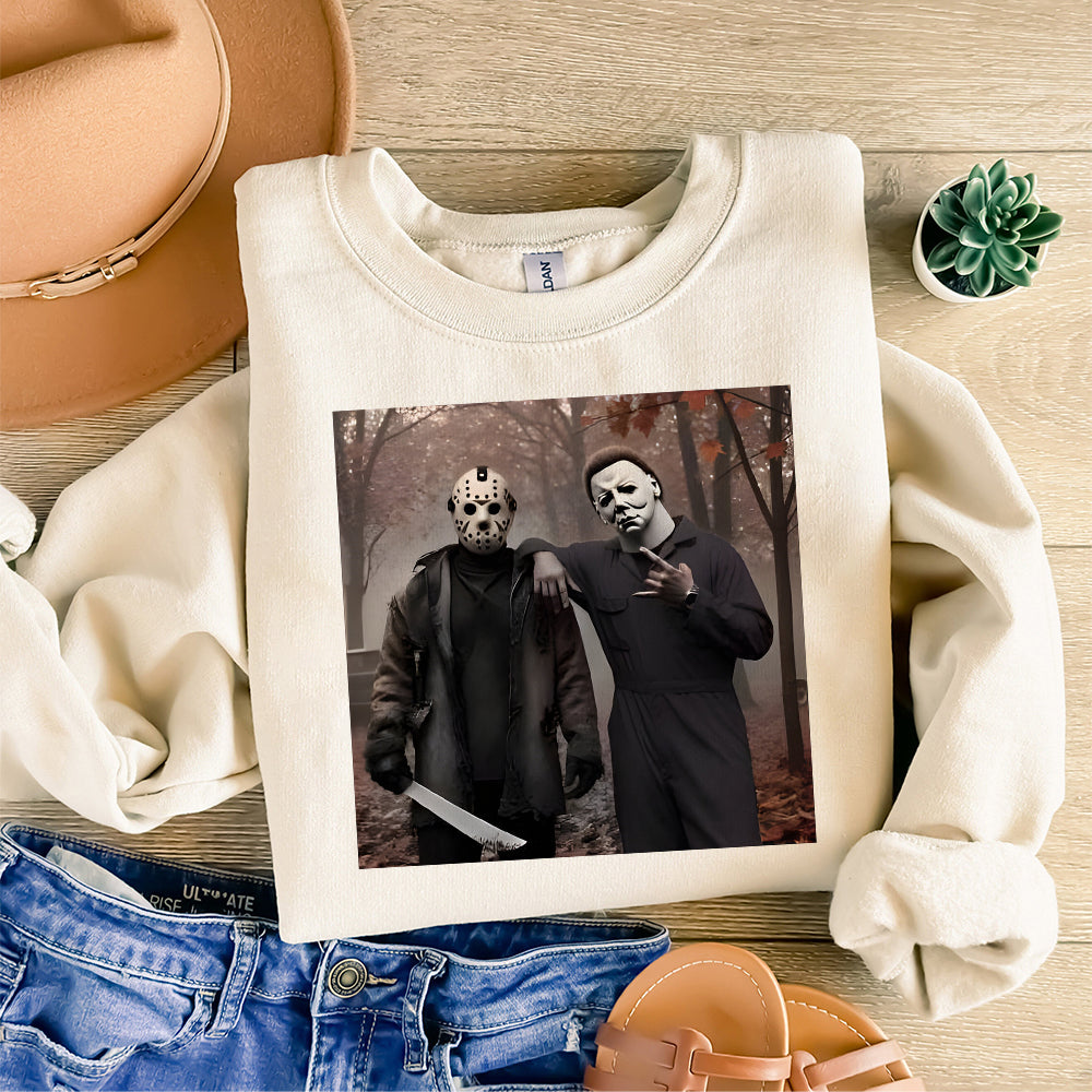 Jason Voorhes Michael Myers Shirt, Friday the 13th, Jason and Michael Shirt, Horror Characters Friend, 90s Halloween Movie Shirt Designs TM1510 04
