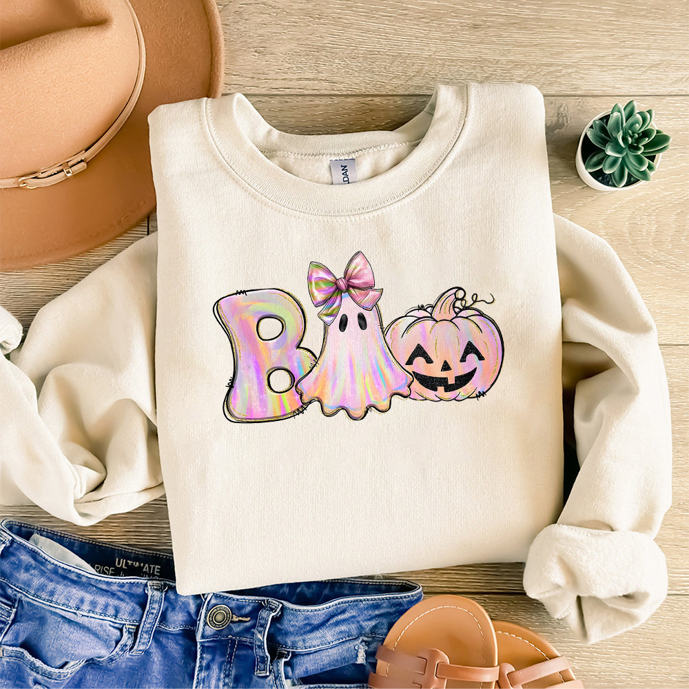 Boo Halloween Png, Iridescent Ghost Pumpkin Png, Pink Ghost Png, Pastel Halloween Png, Halloween Coquette Bow Png, Girly Halloween Png PNG2709 05 NPN