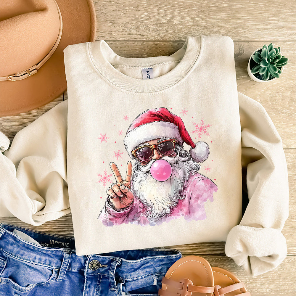 Retro Santa Christmas Blowing Bubble PNG, Funny Santa With Sunglasses Xmas, Vintage Merry Christmas PNG, Holiday Sublimation Digital S63 BAA